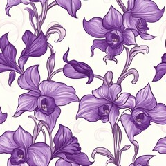 Purple Orchid Floral Pattern Seamless Design