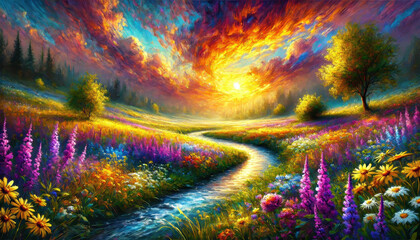 希望に満ちた春の小川と草花のハーモニー。
癒しと安らぎを届ける春の風景。
解放感を表現した空と大地。
色彩が織りなす幸福のパノラマ。
喜びと希望を描いた色鮮やかな風景。
Generated by AI.

