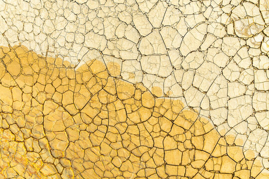 Golden mud cracked surface up close