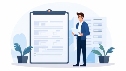 Businessman Reviewing Documents and Plans for Success