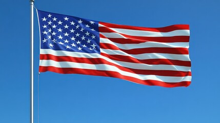 Obraz premium American Flag Waving in a Clear Blue Sky