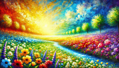 希望に満ちた春の小川と草花のハーモニー。
癒しと安らぎを届ける春の風景。
解放感を表現した空と大地。
色彩が織りなす幸福のパノラマ。
喜びと希望を描いた色鮮やかな風景。
Generated by AI.
