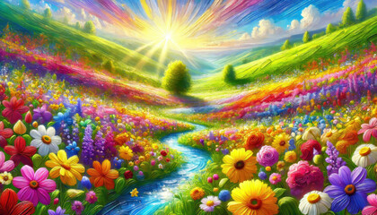 希望に満ちた春の小川と草花のハーモニー。
癒しと安らぎを届ける春の風景。
解放感を表現した空と大地。
色彩が織りなす幸福のパノラマ。
喜びと希望を描いた色鮮やかな風景。
Generated by AI.
