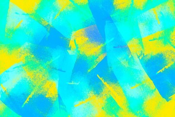 Abstract blue and yellow brush strokes on textured background