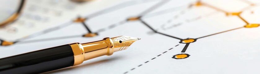 Naklejka premium Leadership progress represented by a pen resting on a blank roadmap.
