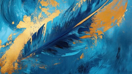Blue gold feather art texture background design