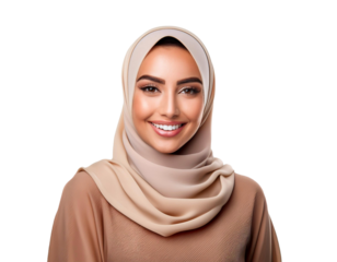 portrait of a young beauty arab woman with veil in a transparent background