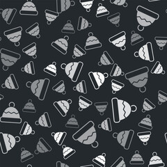 Grey Beanie hat icon isolated seamless pattern on black background. Vector