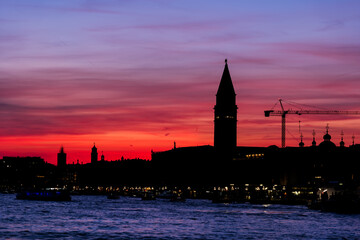 Naklejka premium Twilight Silhouette of Venice in Italy