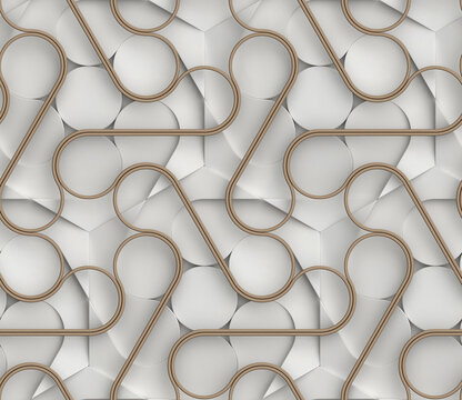 3D White Seamless Wallpaper with Brown Ribbon Shapes