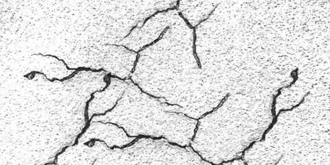 Abstract illustration of the danger, destruction and damage concept: cracks in white surface of the white wall or white floor closeup view, 

