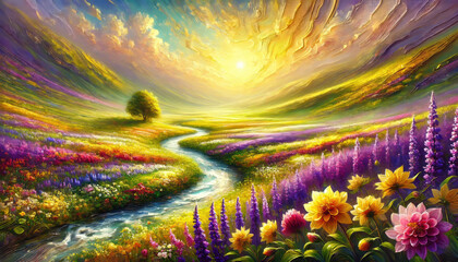 希望に満ちた春の小川と草花のハーモニー。
癒しと安らぎを届ける春の風景。
解放感を表現した空と大地。
色彩が織りなす幸福のパノラマ。
喜びと希望を描いた色鮮やかな風景。
Generated by AI.
