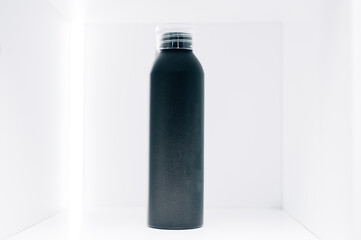 black thermos mug on white background