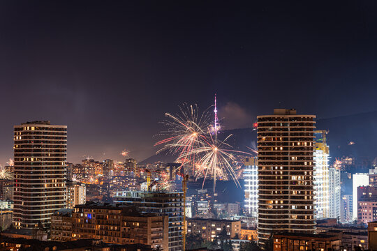 Fireworks Light Up Tbilisi's Nighttime Skyline