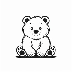 Fototapeta premium Cute Bear Vector Logo Design in Black and White Outline Style