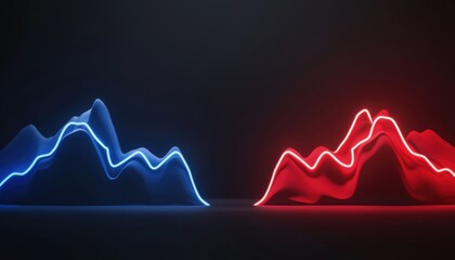 Elegant financial visualization with glowing red and blue line graphs, set against a dark gradient background for a modern analytics aesthetic