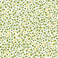 Green and Yellow Flowers Scattered on White Background