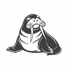 Cute Walrus Vector Logo Design With Isolated Outline