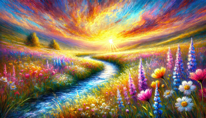 希望に満ちた春の小川と草花のハーモニー。
癒しと安らぎを届ける春の風景。
解放感を表現した空と大地。
色彩が織りなす幸福のパノラマ。
喜びと希望を描いた色鮮やかな風景。
Generated by AI.
