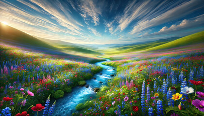 希望に満ちた春の小川と草花のハーモニー。
癒しと安らぎを届ける春の風景。
解放感を表現した空と大地。
色彩が織りなす幸福のパノラマ。
喜びと希望を描いた色鮮やかな風景。
Generated by AI.
