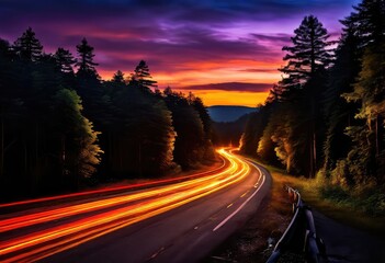 Obraz premium This is a stunning long exposure photograph capturing a highway at night