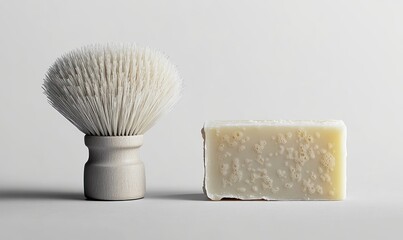 Shaving brush, artisanal soap, minimalist, grooming.