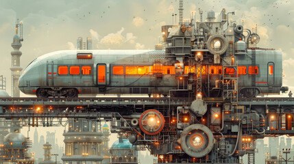 Engineering Evolution Through Time in a Vibrant Illustration