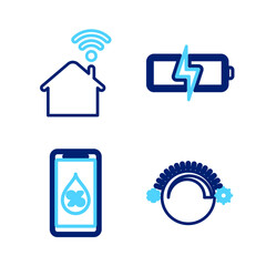 Set line Thermostat, Humidity for smart home, Battery and Smart with wi-fi icon. Vector