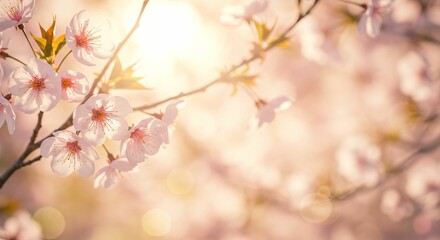 Delicate Cherry Blossoms in Golden Sunrise, Symbolizing Hope and New Beginnings