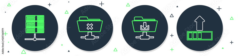 Poster set line ftp cancel operation, folder download, server, data, web hosting and loading icon. vector