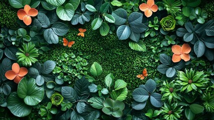 Greenery Wall with Orange and Peach Flowers
