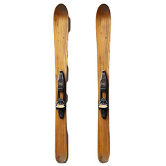 Pair of vintage wooden skis with bindings.