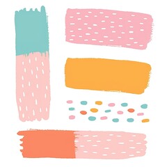 Colorful abstract paint strokes with playful patterns in soft pastels, featuring blue, pink, orange, and yellow hues.