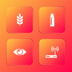 Set Wheat, Bullet, Eye and Router and wi-fi icon. Vector