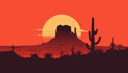 Fototapete Desert Sunset Silhouette Monument Valley Landscape © boler