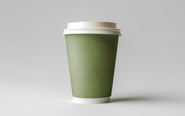 Biodegradable green cup mockup isolated on white background. Compostable, eco friendly materials concept, conscious, sustainable, organic, natural, green, renewable, environmentally safe, decomposable