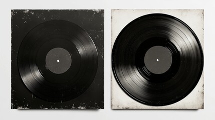 Obraz premium Vinyl cd album cover overlay for music record on black background. Vintage worn plastic wrap package design mockup. Transparent retro abstract tear disk pack template set. Rough poster border