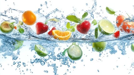 Vibrant Fruits Splashing in Water