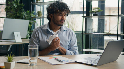 Arabian Hispanic businessman anxious desperate office worker annoyed man work financial data...