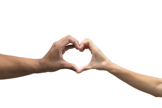 two hands making heart - Hands forming a heart, symbolizing love and care. Isolated on white background, with close-up of fingers showing a romantic gesture.