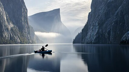 Kayaking through Majestic Fjord: A Serene Morning Paddle