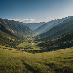 Obraz premium A breathtaking mountain scene captured during the golden hour, with a clear and vivid horizon.