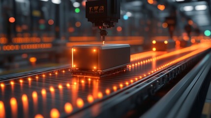 RPA streamlining inventory audits on a conveyor belt in a modern warehouse environment