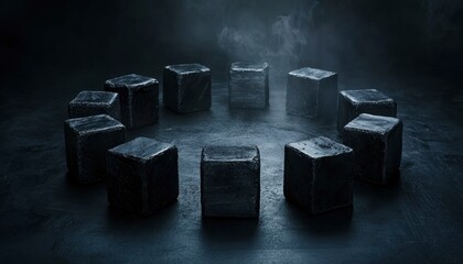 Dark Cubes Arranged In A Circular Pattern On Dark Surface
