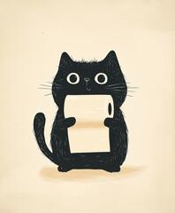 A black cat holding a tissue roll