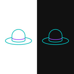 Line Man hat with ribbon icon isolated on white and black background. Colorful outline concept. Vector