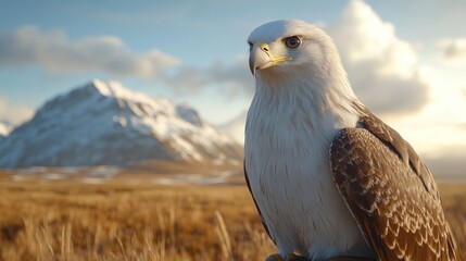 Fototapeta premium Majestic eagle perched in mountain grassland.