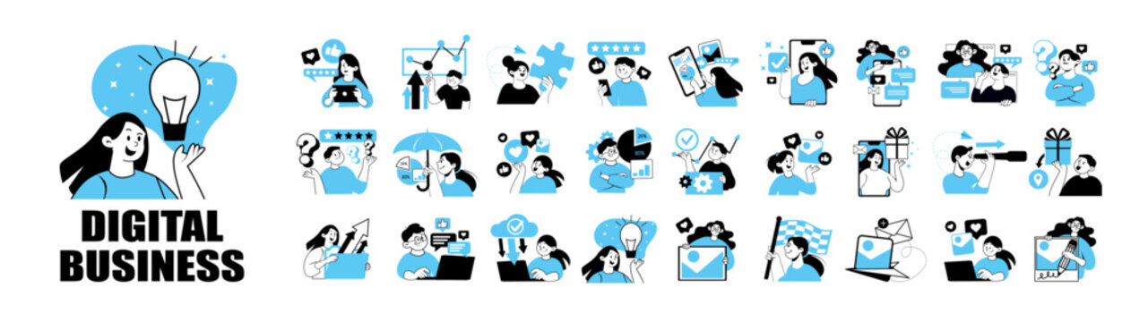 business activities of young entrepreneurs illustration set concept 