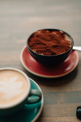 tiramisu and coffee on the table