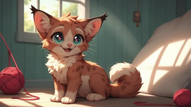침대 위 귀여운 고양이 캐릭터